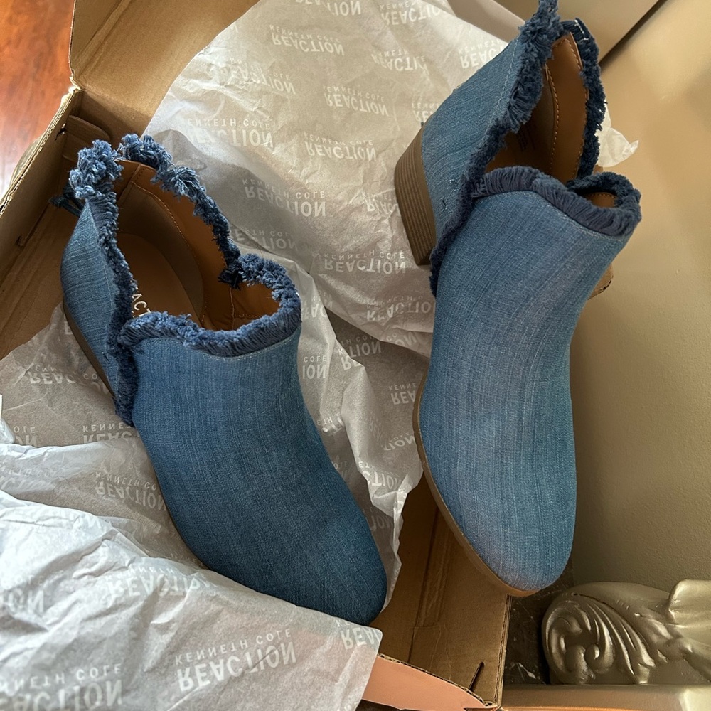 Kenneth Cole Denim Fringe Slingback Booties in Blue